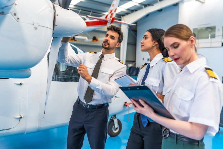 Aviation training team preparing aircraft for student pilot operations